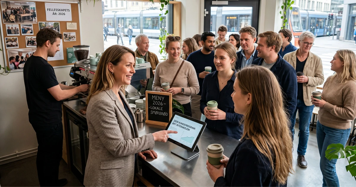 Hvordan få flere kunder: kvinne presenterer salgsstrategi til gruppe samlet rundt kafébord.